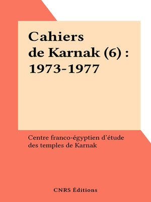 cover image of Cahiers de Karnak (6)